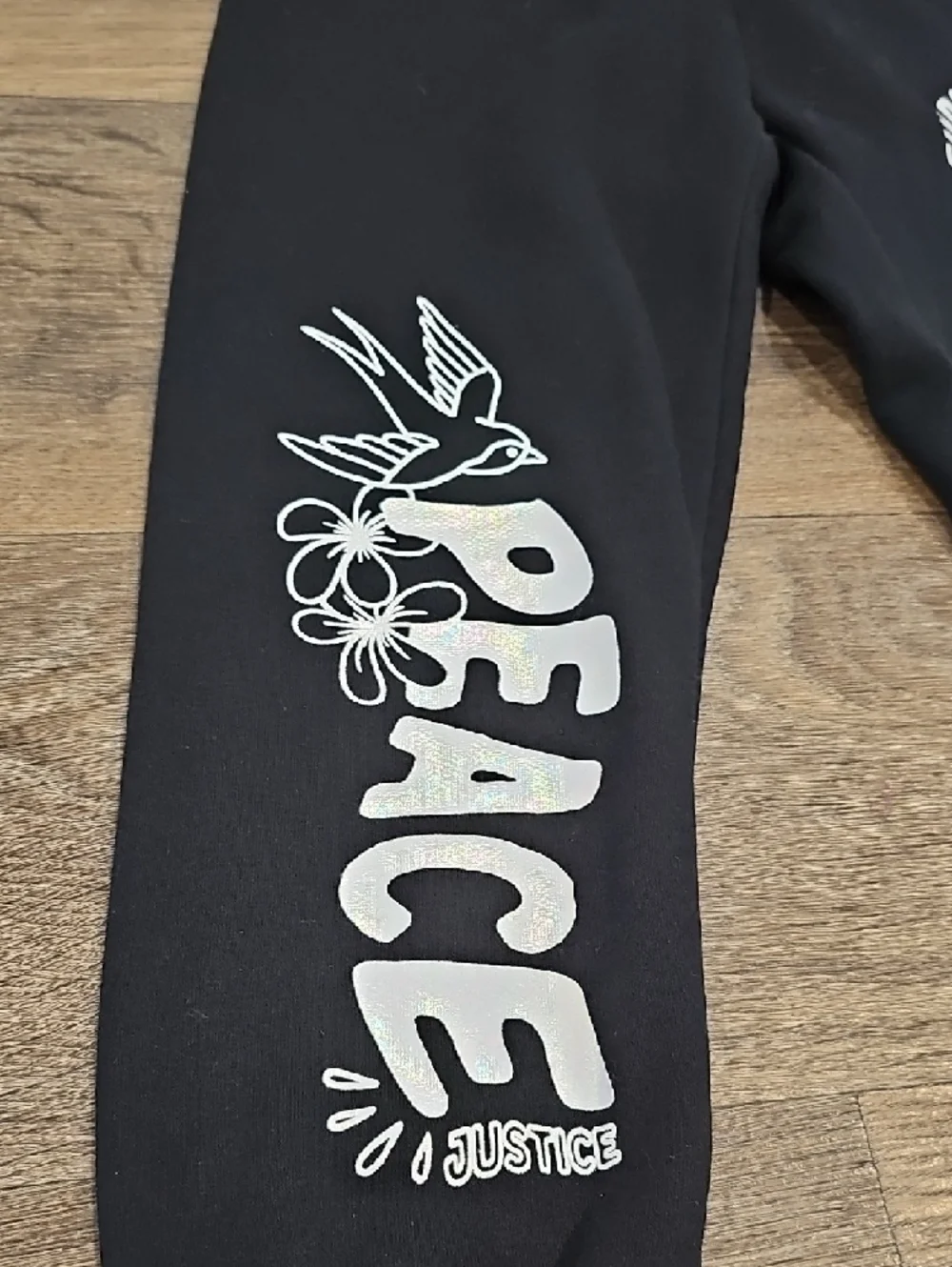 Justice Black Joggers with White 'Peace' Graphics Size XS(5/6)